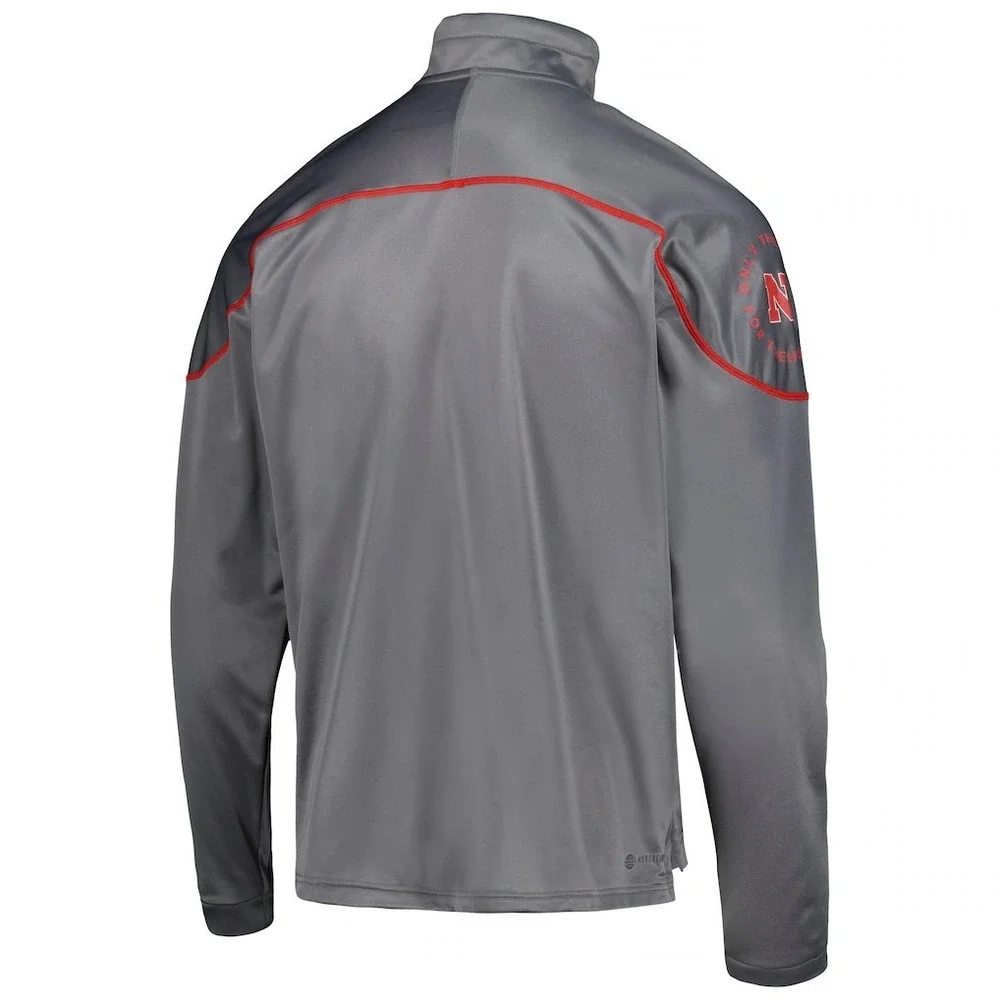 Nebraska Huskers Gray Adidas AEROREADY Knit Quarter Snap Jacket Men's Size Large